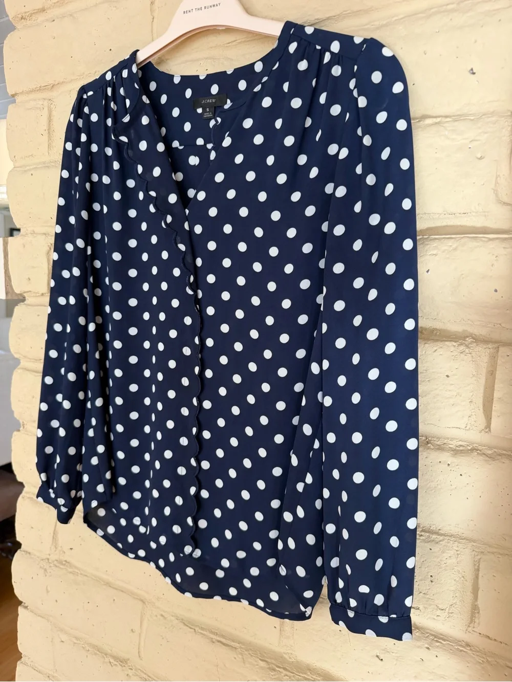 J. Crew Navy and White Polka Dot Long-Sleeve Blouse